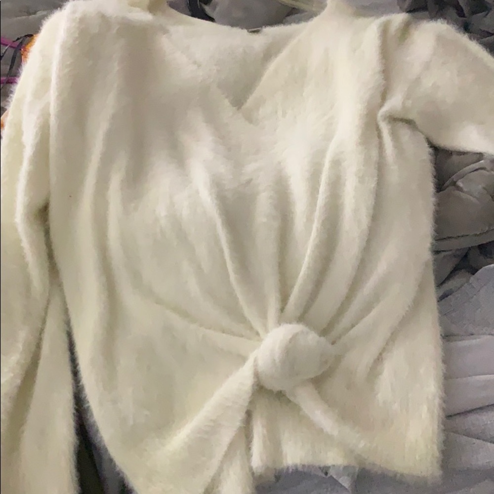 White faux fur sweater